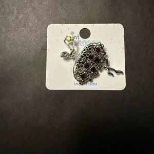 Mint Silver Tone Peacock Brooch with Red and Yellow Crystals